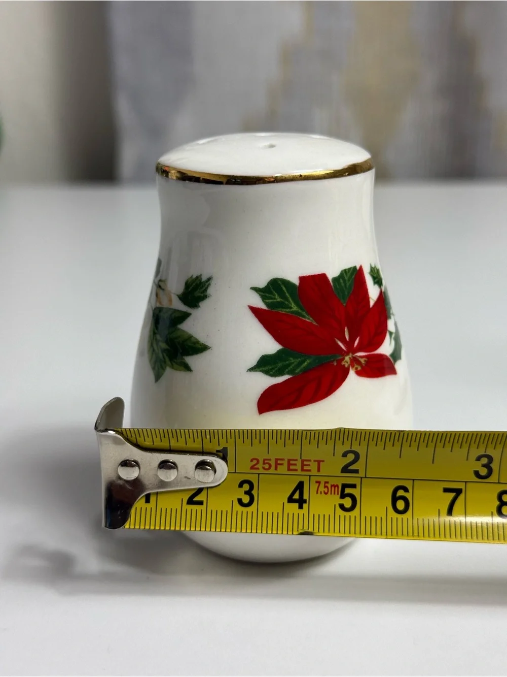 Holiday Floral Porcelain Salt and Pepper Shakers - White and Red